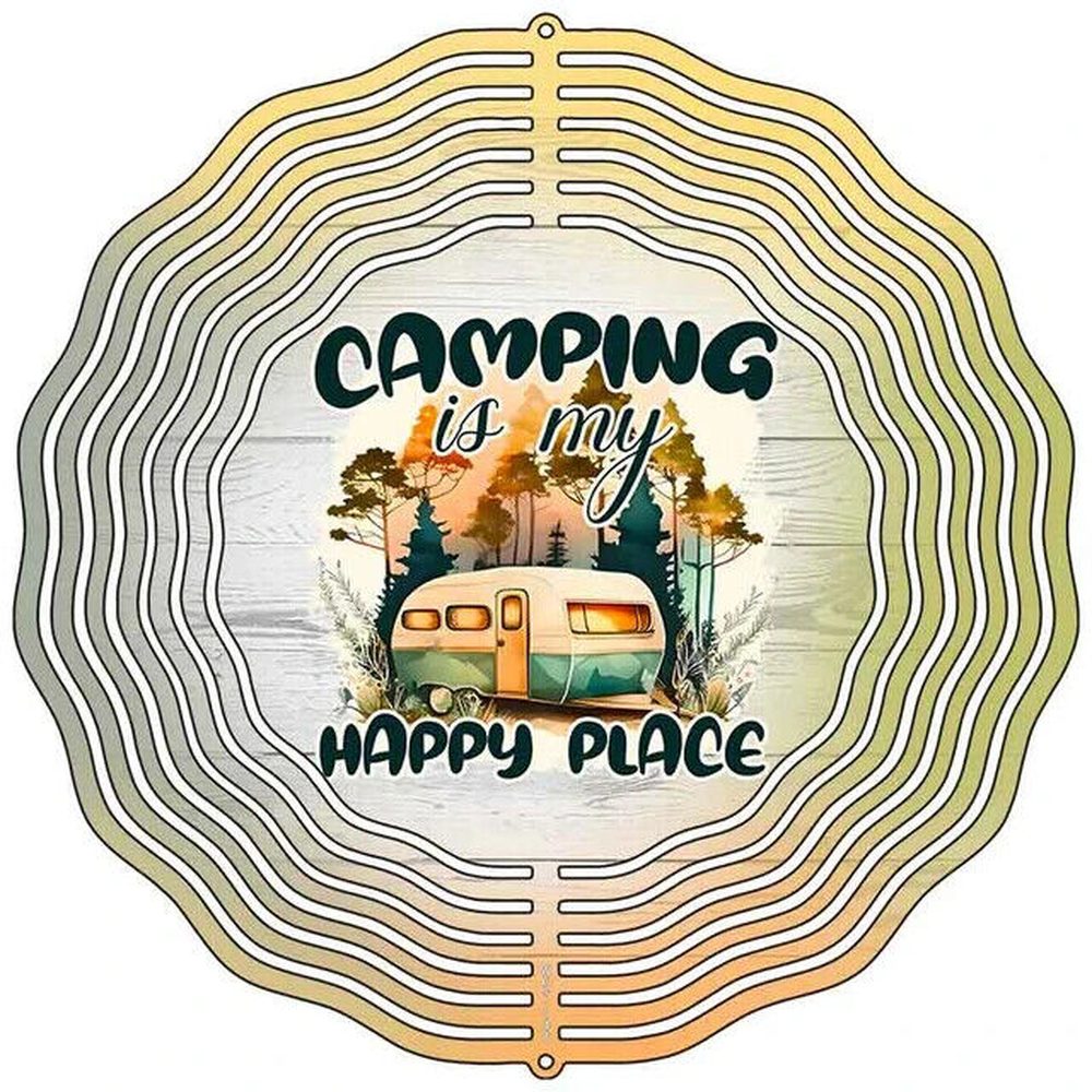10" Metal Camping Is My Happy Place Wind Spinner 360 swivel hook Yard Decor Home & Garden:Yard, Garden & Outdoor Living:Décor:Windmills & Wind Spinners Style Your Walls